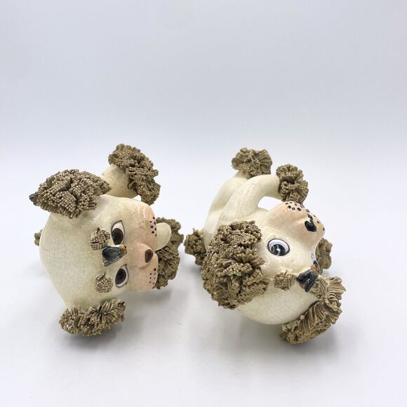 Vintage Spaghetti Ceramic Dogs Pair Mid Century Poodles Style Figurines 1950s 4” - Picture 6 of 10